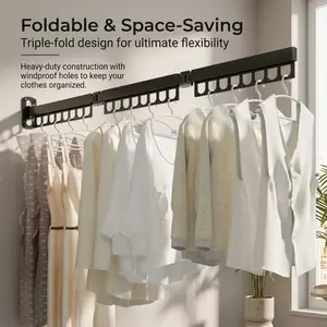 This foldable wall-mounted clothes drying rack rotates flexibly, saving space and is suitable for balconies and bathrooms.