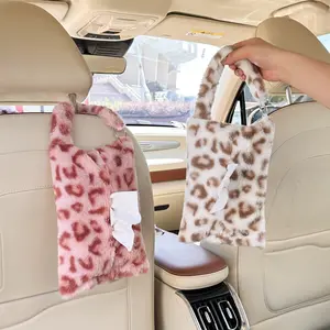 Cute Leopard Print Car Tissue Box Holder, Plush Material, Ergonomic Design, Suitable for Most Vehicles, Cartoon Style, Hands-Free Storage, Car Seat Organizer