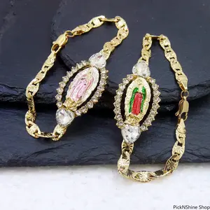 Women's 1/2 Pcs 7-Inch Gold-Plated Heart Zircon Bracelets, Virgin Mary & St. Jude Religious Design Fashion Jewelry, Mother's Day Gifts, Gifts for Your Mom