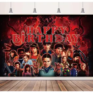 Stranger Birthday Party Decorations Backdrop 5x3Ft Large Size Happy Birthday Backdrop Banner for Photography Red Party Wall Background Indoor Outdoor