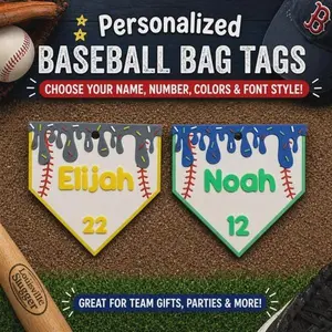 Personalized Baseball Home Plate Drip Bag Tag w/ Clip & Ring | Custom Name Keychain | Team Gift, Bat Bag Tag