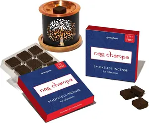 Nag Champa Incense Bricks (2 x 9 Bricks) & Tree of Life Exotic Incense Burner by Aromafume | Made with Sandalwood, Jasmine, Ylang Ylang & Champa Flower | Natural, Smokeless, Non Toxic Bricks