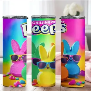Chilling with my Peeps 20oz Tumbler with Straw and Lid Bottle Drinkware Reusable. Easter Tumbler. Colorful, Great for gifting. Gift for Children. Stainless Steel
