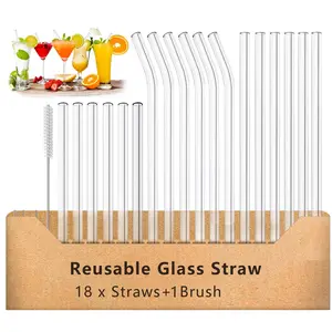 Durable Glass Straws Set, High Borosilicate Glass Straws, Reusable Drinking Straws, 2 Sizes (7.87inch/5.91inch) Heat Resistant Reusable Drinking Straws For Juices, Milk & Drinks - Kitchen And Party Supply