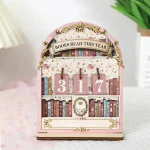 Upgraded Wooden Annual Reading Count Display Piece, Track Up to 999 Books, DIY Text with Base, Valentines Day Gifts , Office Book Decor, Home Office Decoration, Modern Design, Gift for Book Lovers, Bookworm，Readers, Writers