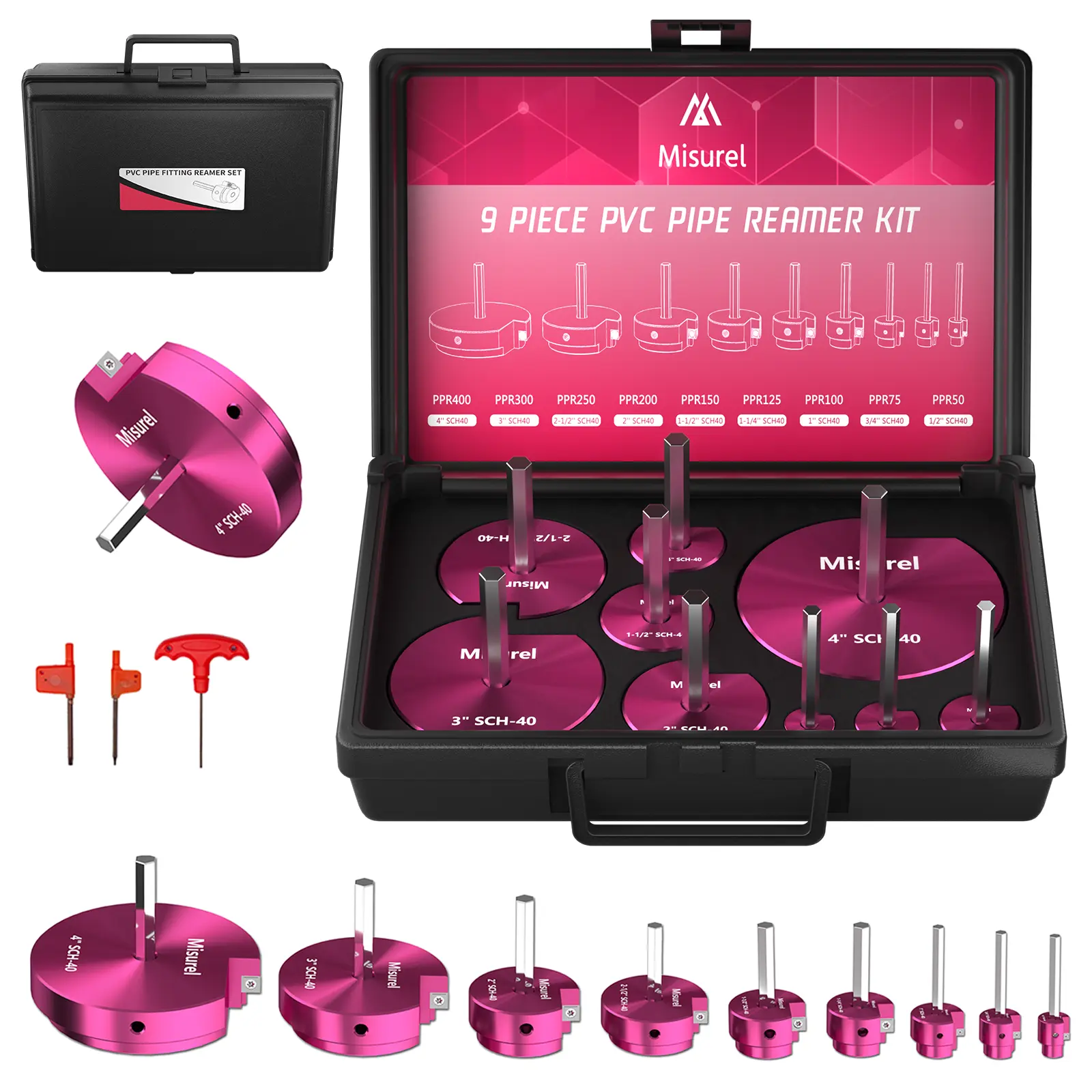 【DealsForYouDays】MISUREL PVC Pipe Reamer Kit Aluminum AlloyPVC Pipe Fitting Reamer Plumbing Tools KitPVC Socket Saver for SCH 40Contains 3/4"1"3/2"2"3"4''for Water LinesDrain LinesVent Lines, Tools And Gadgets, Work Tools Pipe Expander Heads