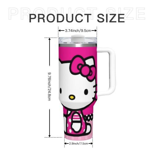 Sanrio Hello Kitty 40oz Large Capacity Handle Car Cup with Pink Bow Design and White Base for Hello Kitty Fans