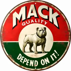 Vintage Mack Trucks Bulldog Metal Sign, Round Wall Art for Home, Room, Restaurant, Bar, Cafe, Garden & Patio Decoration, Yard Sign