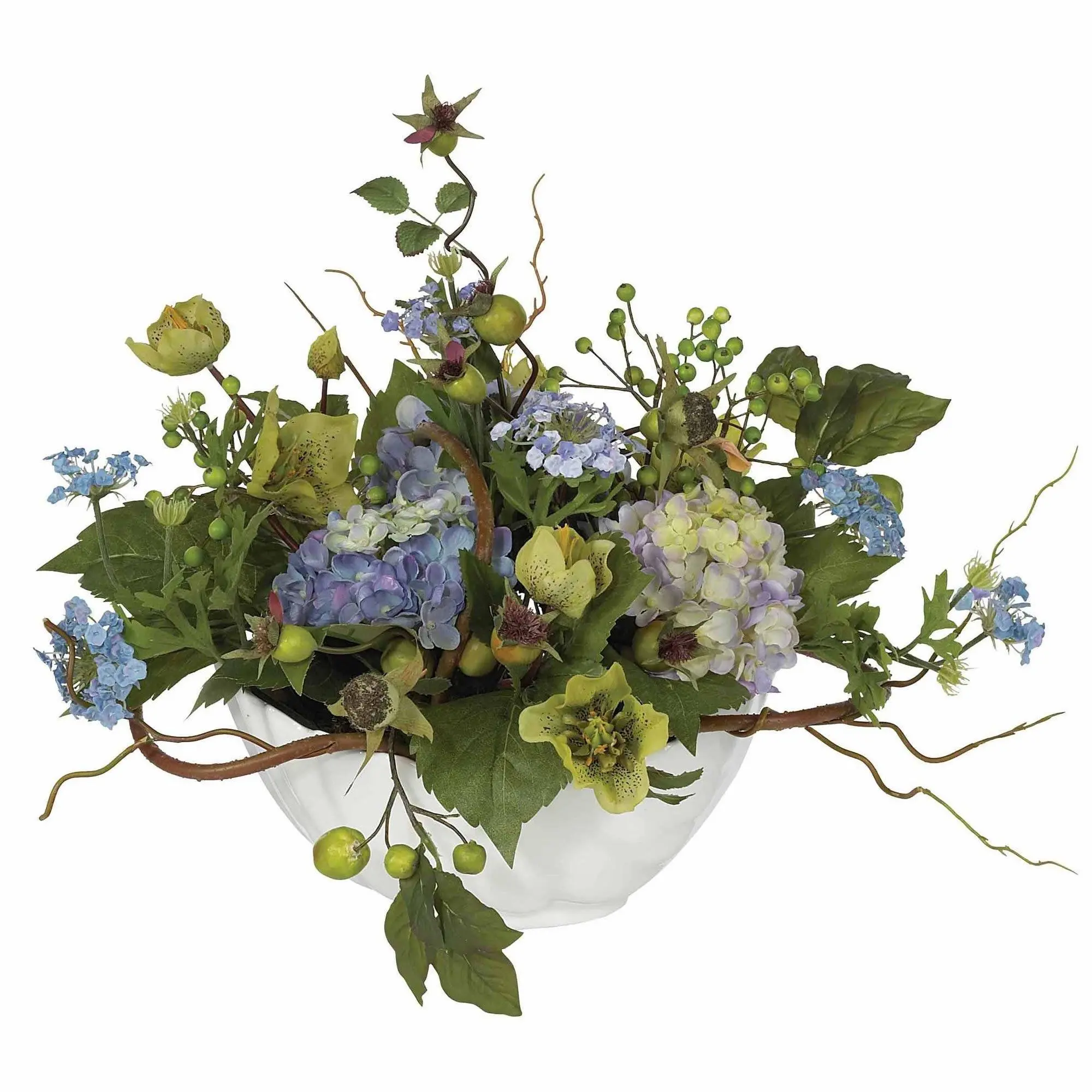 Decorative Ceramic Bowl Arrangement with Vibrant Silk Faux Flower Mix - Home Decor Supplies, Accents