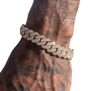 Iced Prong Link Cuban Chain Bracelets for Men Women Full Rhinestones Chunky Miami Cuban Bracelet Jewelry Sparkling Design