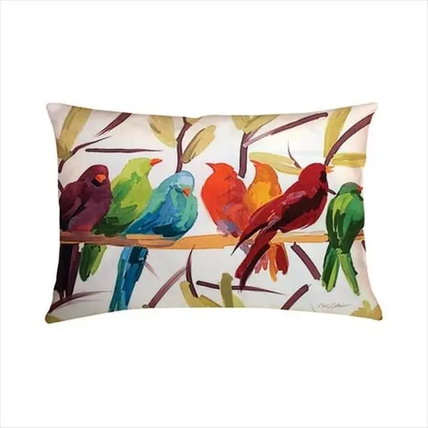 Manual Woodworkers and Weavers Climaweave Flocked Birds Pillow - Digitally Printed, Bird Motif, 24x18 in, for Whimsical Home Decor, Digital Print, Clima-Weave, Room Decor, Flock Fabric