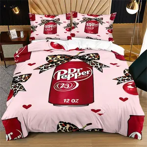 Dr Pepper Print Pattern Soft and Durable Bedding Quilt Cover Set, Includes 1 Quilt Cover and 1 or 2 Pillowcases, No Quilt or Pillow Core, Suitable for Children or Adults as Gifts, Modern Style Fashion Bedroom Bed Decor, Bedroom Ambiance
