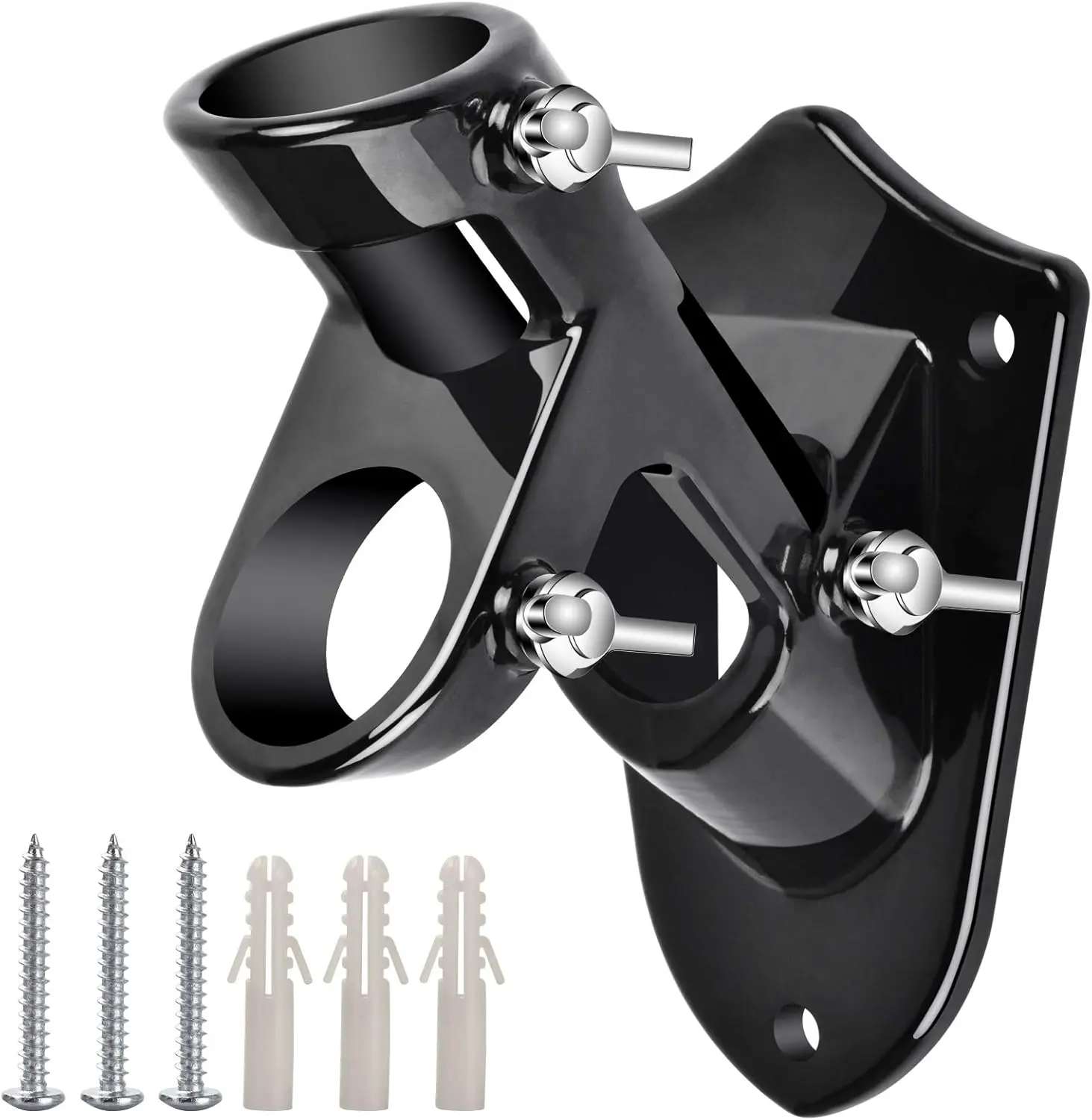 Flag Pole Holder for Outside House, Heavy Duty Flag Pole Mounting Bracket,  Metal Flagpole Mount with Stainless Hardware for Outdoor, Rust Free, 1" Inner Diameter (Shiny Black-1Pack)