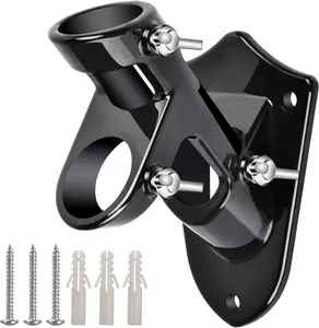 Flag Pole Holder for Outside House, Heavy Duty Flag Pole Mounting Bracket,  Metal Flagpole Mount with Stainless Hardware for Outdoor, Rust Free, 1" Inner Diameter (Shiny Black-1Pack)