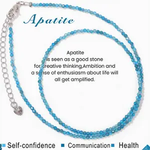 Apatite Crystal Necklace - Blue Natural Gemstone Beads - 15+2 Inch Healing Crystal Necklace - Enhancing Creativity - Perfect Gift for ADHD or Autism
