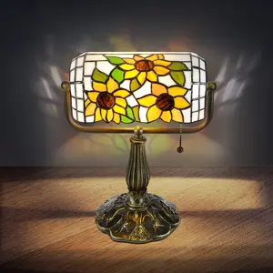 Resilient Sunflower Tiffany Banker's Lamp - Symbol of Strong Life, Handmade Stained Glass (Bulb Incl.)