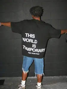 Men's Plain "THIS WORLD IS TEMPORARY" Letter Print Short Sleeve Graphic Tee, Loose Casual Comfy Round Neck T-shirt for Summer, Fashion Men's Top for Daily Wear