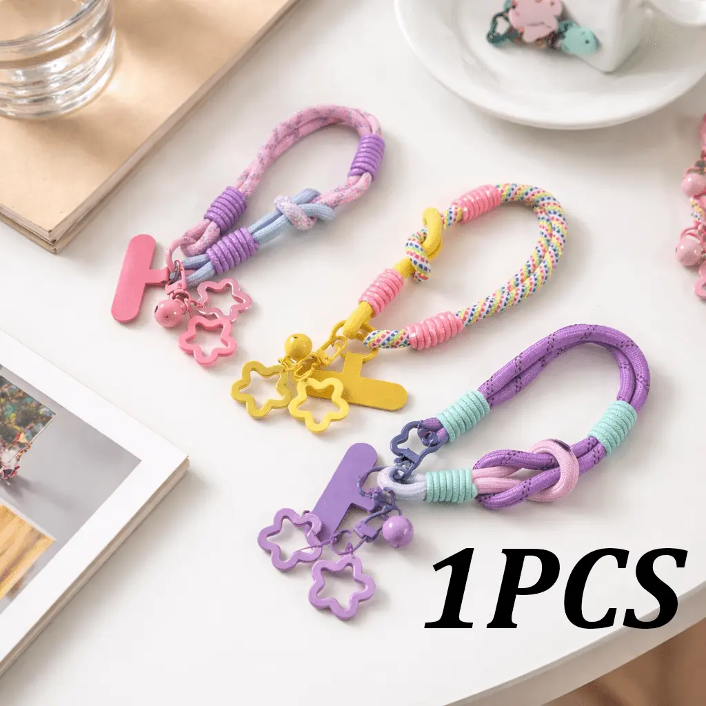 1pc Colorful Braided Phone Lanyard Wrist Strap with Cute Star Charm, Anti-Loss Phone Strap, Adjustable Hand Strap, Suitable for iPhone, Android Phones, Keys, Outdoor Travel, Etc.
