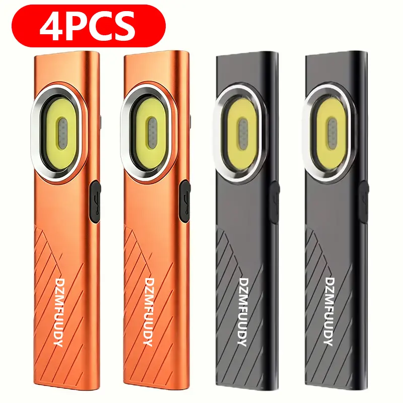 DZMFUDY 4 Pack Rechargeable COB LED Flashlight, Magnetic Slim Pocket Flashlight with Clip, Portable EDC Work Light for Emergency, Car Repair, Camping - Orange & Black