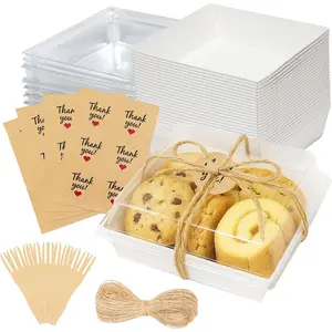 50 Pack Charcuterie Boxes with Clear Lids, Small Dessert Bakery Boxes, Disposable To Go Food Containers for Cake Slice, Cookies, Sandwich, White