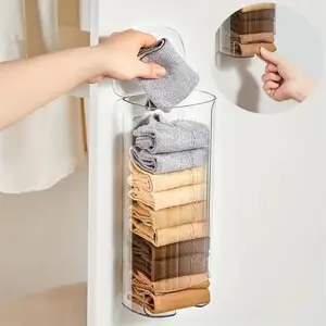 Wall-Mounted Clear Storage Box with Lid, Pull-Out Drawer Organizer for Underwear Socks, Bathroom Bedroom Dorm Kitchen Home Organization Supplies, Durable Storage Organizer