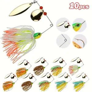 Goture 10pcs Bass Fishing Lure Kit, Artificial Fishing Lure, Durable Silicone & Lead, Hard & Soft Buzzbait Spinner Baits, Topwater & Saltwater Design, Vibrant Colors