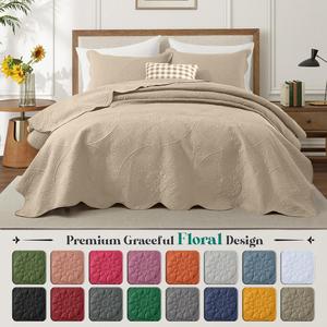 Imperial Homeware Floral Ultrasonic Quilted Bedspread Set – Lightweight Polyester Coverlet with Pillow Sham(s), Soft Breathable All-Season Bedding, Machine Washable, Twin/ Queen/ King