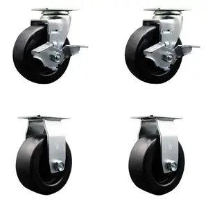 Service Caster Brand Replacement Set for Husky Tool Casters - 5 Inch Polyolefin Wheel - Includes 2 Swivel Casters with Brakes & 2 Rigid Casters - Fits Husky Mobile Workbench Tool Crest HOTC4609BJ6M