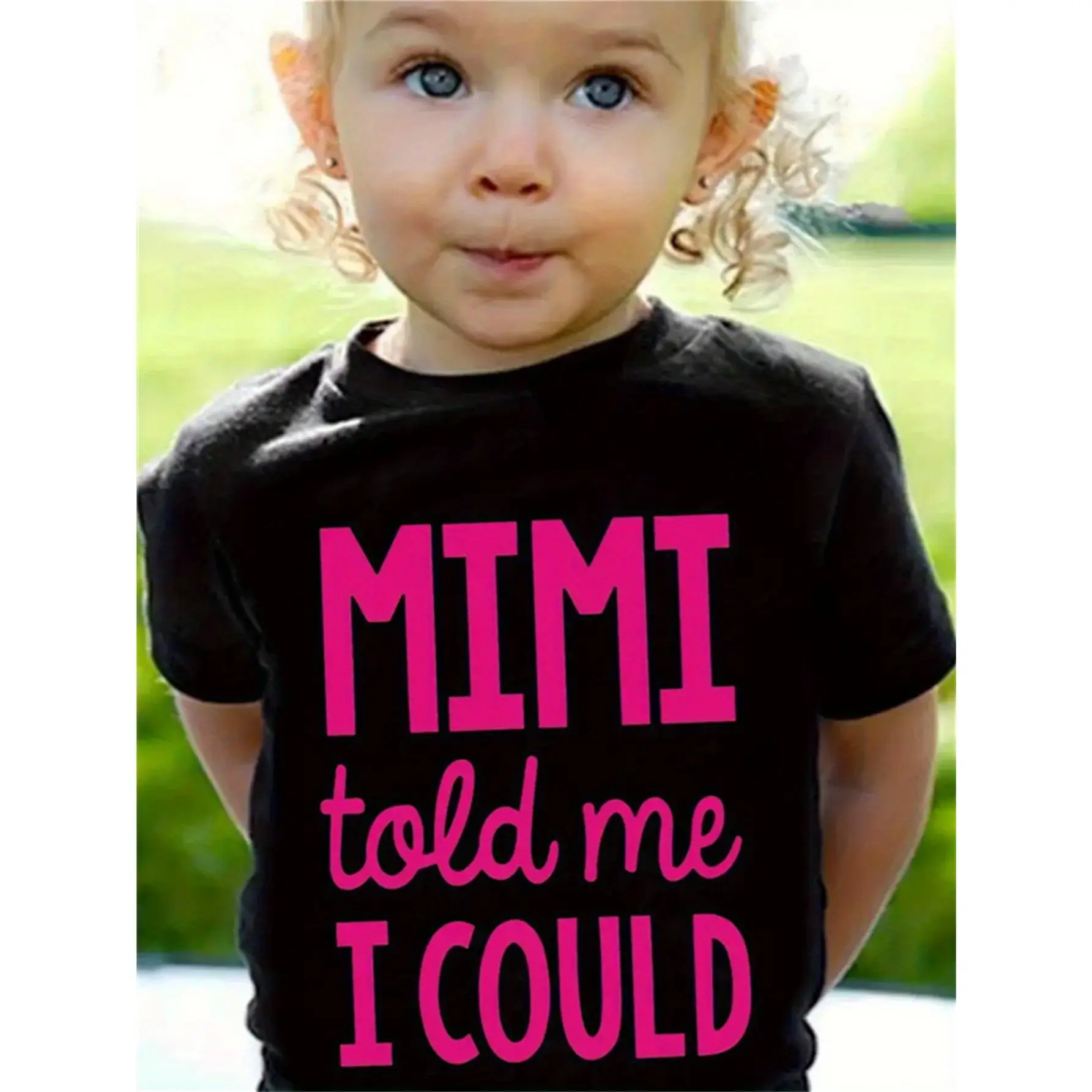 Mimi Told Me I Could" Girls' Black Cotton Tee - Comfy Short Sleeve Crew Neck, Perfect Spring & Summer Gift, Machine Washable