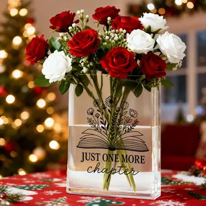 1pc Clear Acrylic Book Flower Vase & Bookend - Bohemian Rectangular Shelf Decor Multipurpose Book Holder & Vase for Home Office Library - Book Lover Gift (Flower Display Bookends)