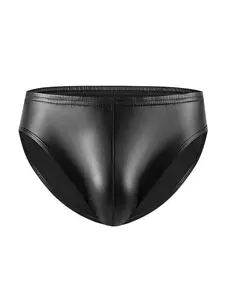 Men's Solid Color PU Leather Brief, Sexy Comfy Breathable Elastic Underwear Briefs for Daily Wear, Fashion Men's Underwear for All Seasons