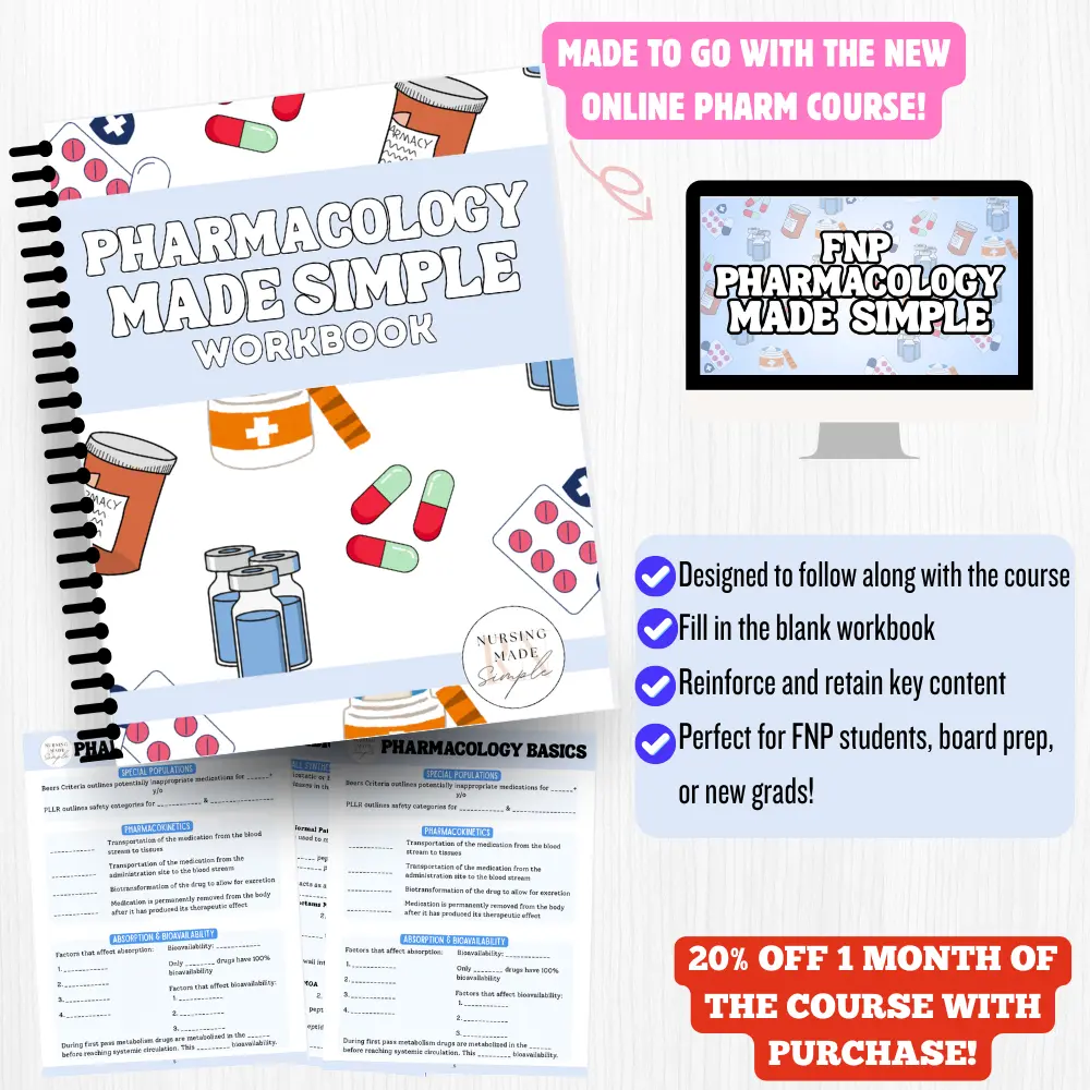 FNP Pharmacology Made Simple Workbook | Fill-in Study Guide for Nurse Practitioner Students | FNP Pharmacology Made Simple Workbook | Fill-in Study Guide for Nurse Practitioner Students