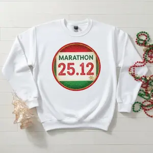 Christmas Day Marathon 25.12 Sweatshirt for Men & Women, Funny Holiday Running Pullover, Festive Glitter Badge Crewneck, Unique Xmas Fitness Jumper Gift | Sweatshirt | Cotton | Novelty | Unisex | Graphic | Gift for Him/Her