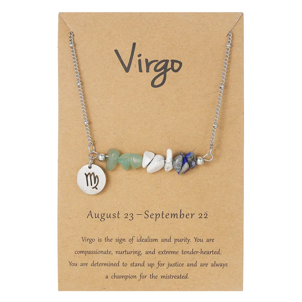 Boho Chic Zodiac Stone Pendant Necklace - Original Design, Natural Gemstone Combo For Everyday Wear, All-Season Fashion Accessory For Women Boho Chic Zodiac Stone Pendant Necklace - Original Design, Natural Gemstone Combo For Everyday Wear, All-Season Fashion Accessory For Women