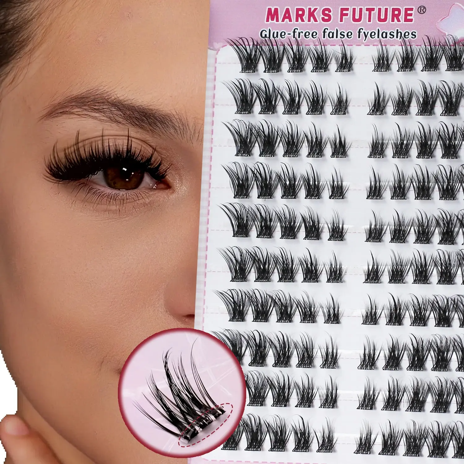 Reusable Self-Adhesive False Eyelashes, Artificial Lashes, Cosmetic Makeup 8-16mm D Curl Cat Eye Fox Eyes, Ultra-Thin Lightweight, Beginner Friendly, 100 Pieces, Reusable Lash Set