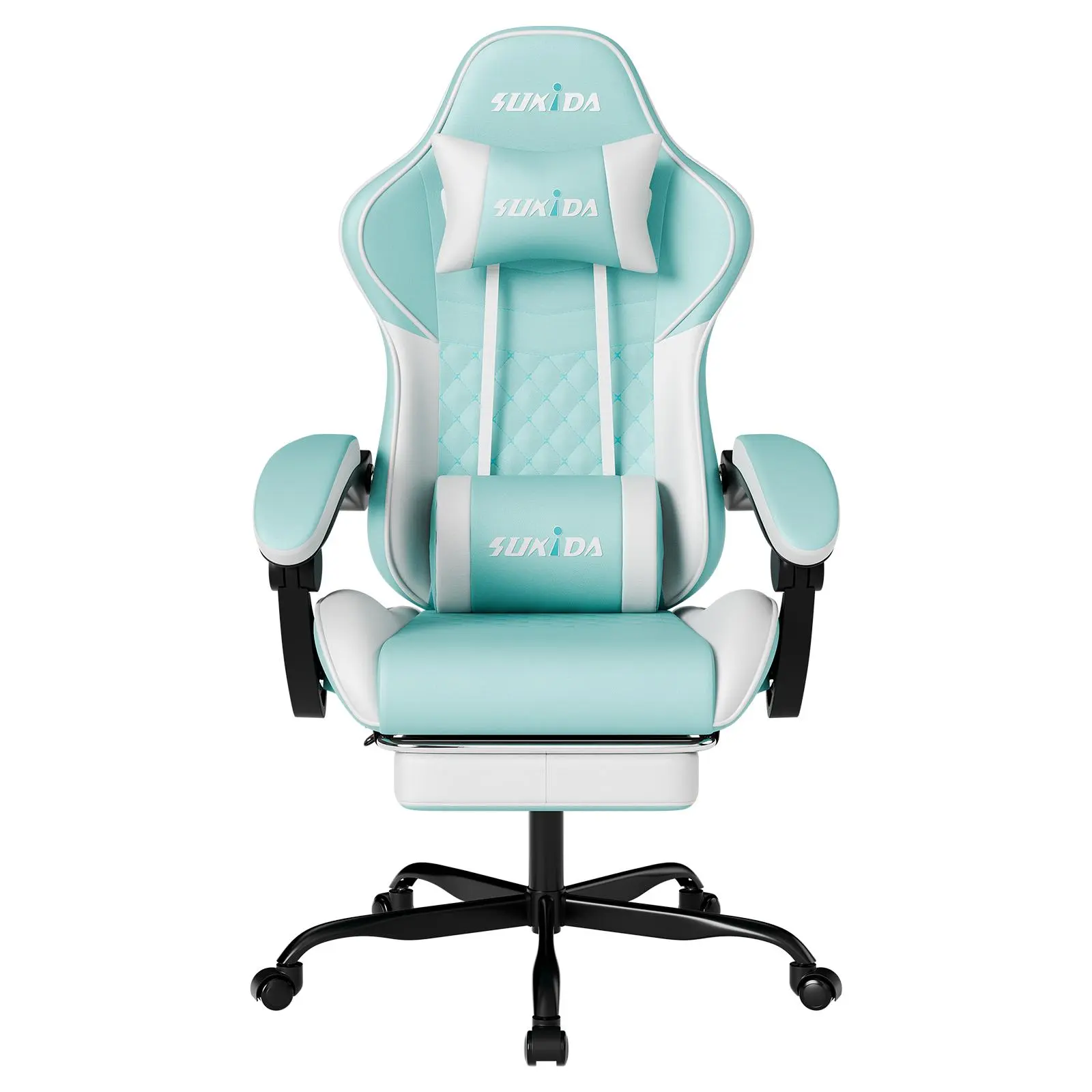 PU Diamond-Quilted Gaming Chair, Ergonomic Spine-Supporting Office Chair with Adjustable Headrest and Lumbar Support, High-Resilience Memory Foam, Quiet Swivel Gaming Chair for Home Use