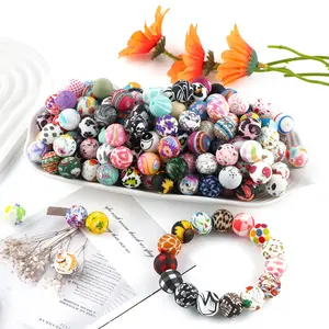 30/50/100pcs 15mm Random Mix silicone Printed Beads Round Beads For Jewelry Making DIY Necklace Bracelet Keychain Accessories Diy Beading Accessories