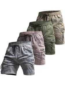 Men’s acid wash cargo shorts, casual short pants with zipper pockets and drawstring waist, retro streetwear summer beach shorts