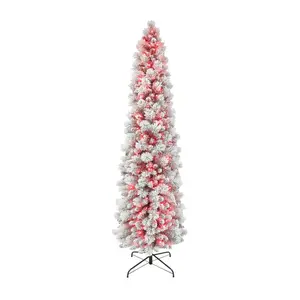 Puleo International 7.5 ft Pre-Lit Flocked Portland Pine Tree