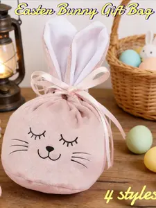 10PCS Candy Gift Bag for Easter Party Bunny Drawstring Rabbit Ear Fluffy Bag Kids Party Favor Gift Bag Treats Gift Wrapping Supplies