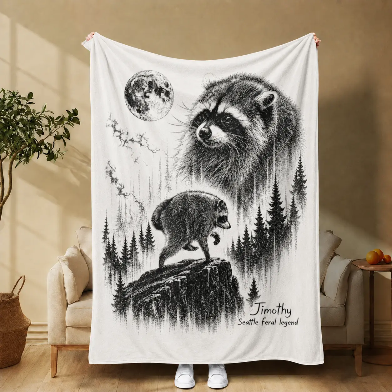 Jimothy Raccoon Blanket, Seattle Feral Legend Soft Comfortable Throw Blanket, Bedroom BeddingBlankets, Warm Napping Blanket for Home Office Travel Camping throw blanket comfortable flannel
