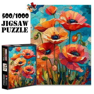 1pc 1000 piece adult puzzle 70x50cm Vibrant Poppy Flowers Painting500 pieces paper jigsaw puzzle suitable for DIY creative games for adults and families, birthday and holiday stress relief gifts, lar