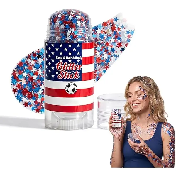 4th of July Glitter Stick | Red, White & Blue Body & HairSparkle for Independence Day Party, Festival & FunHoliday Look
