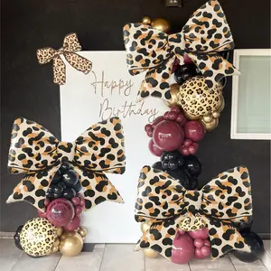3pcs Matte Leopard Print Bow Balloons, Butterfly Knot Decorations, Birthday Party, Wild Theme Parties, Girls Night, Vintage Charm Events