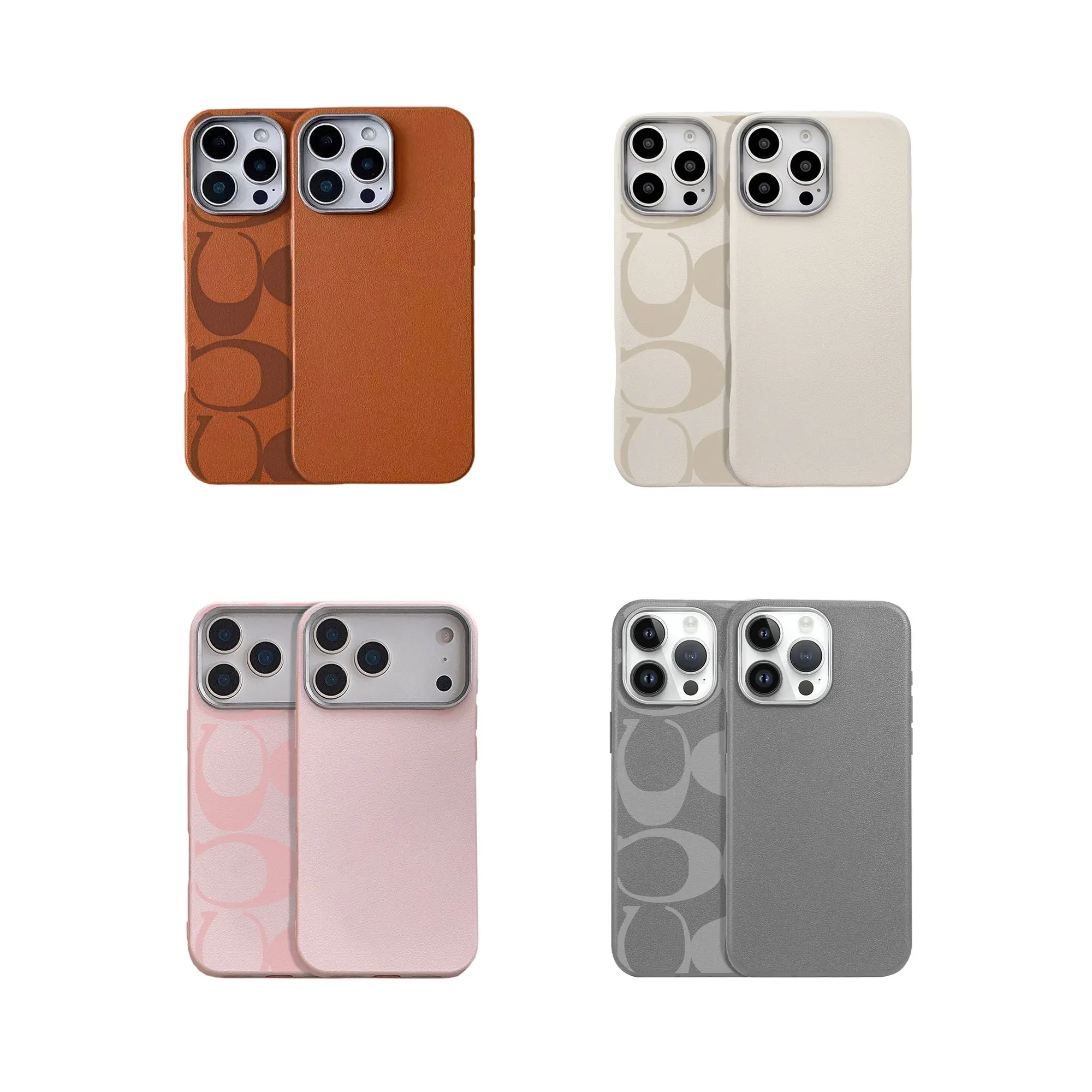 Double C Premium Faux Leather Texture Phone Case | Retro Monogram UV Print | Soft Shockproof TPU Cover
