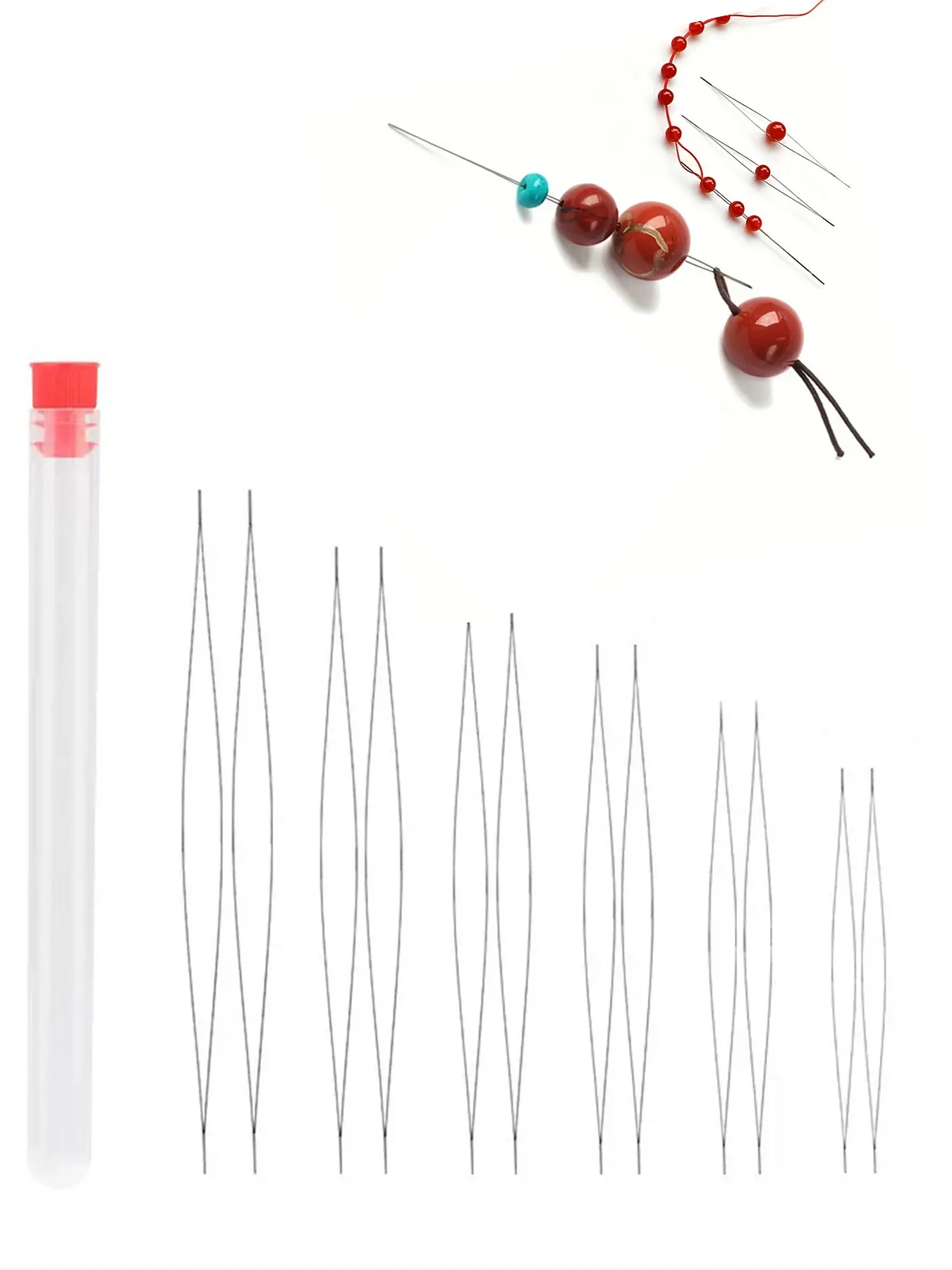 12pcs Stainless Steel Beading Needle Set, Needle Crafts Kit, Large Eye Needles for Jewelry Making, Bead Work, Bracelet Craft, Various Sizes with Bottle