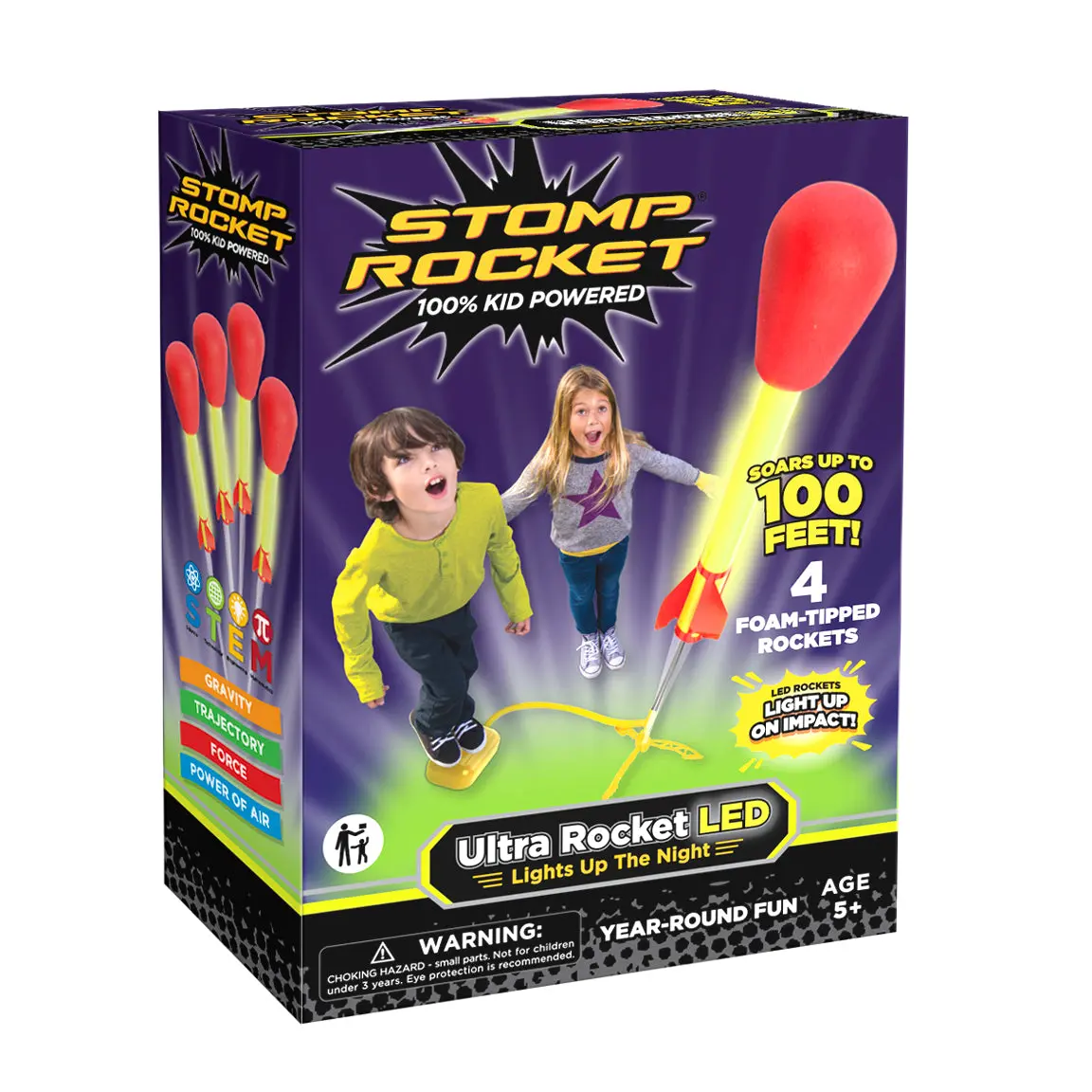 Stomp Rocket Ultra LED Rocket Launcher for Kids, 4 Light-Up Foam Rockets, Outdoor Rocket Toy with Adjustable Launch Stand, STEM Toy for Boys & Girls, Ages 5+