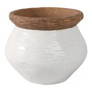 212 MAIN Tapered Pottery Garden Planter, 8x8 in White & Tan Home Decor Pot, Outdoor Backyard Garden Accessories