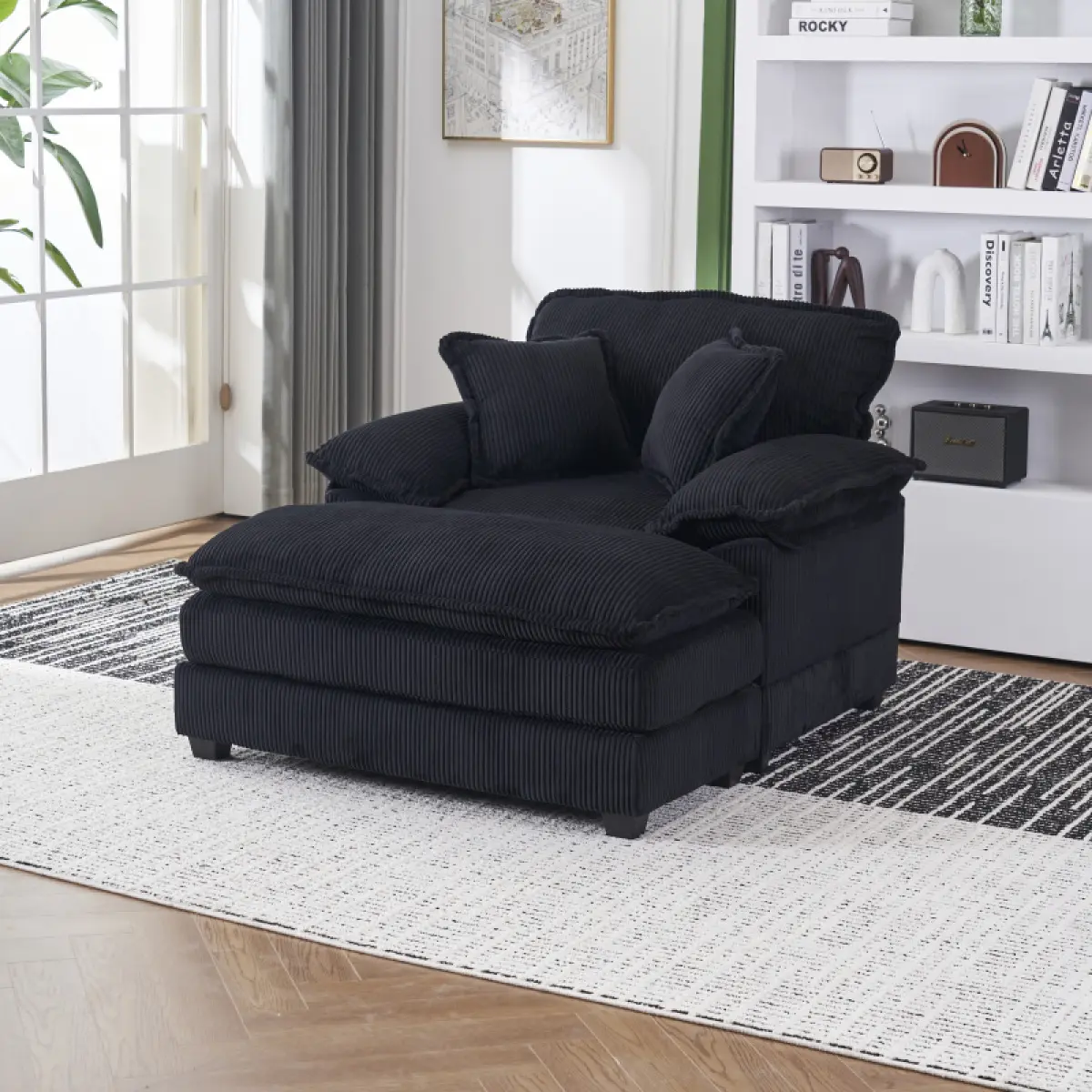 56.3'' Chaise Lounge Chair Indoor, Oversized Chair with Ottoman, Comfy Upholstered Wide Sleeper Chaise Lounge Chair, Oversized Reading Chair, Chaise Lounge for Living Room, Bedroom recliner