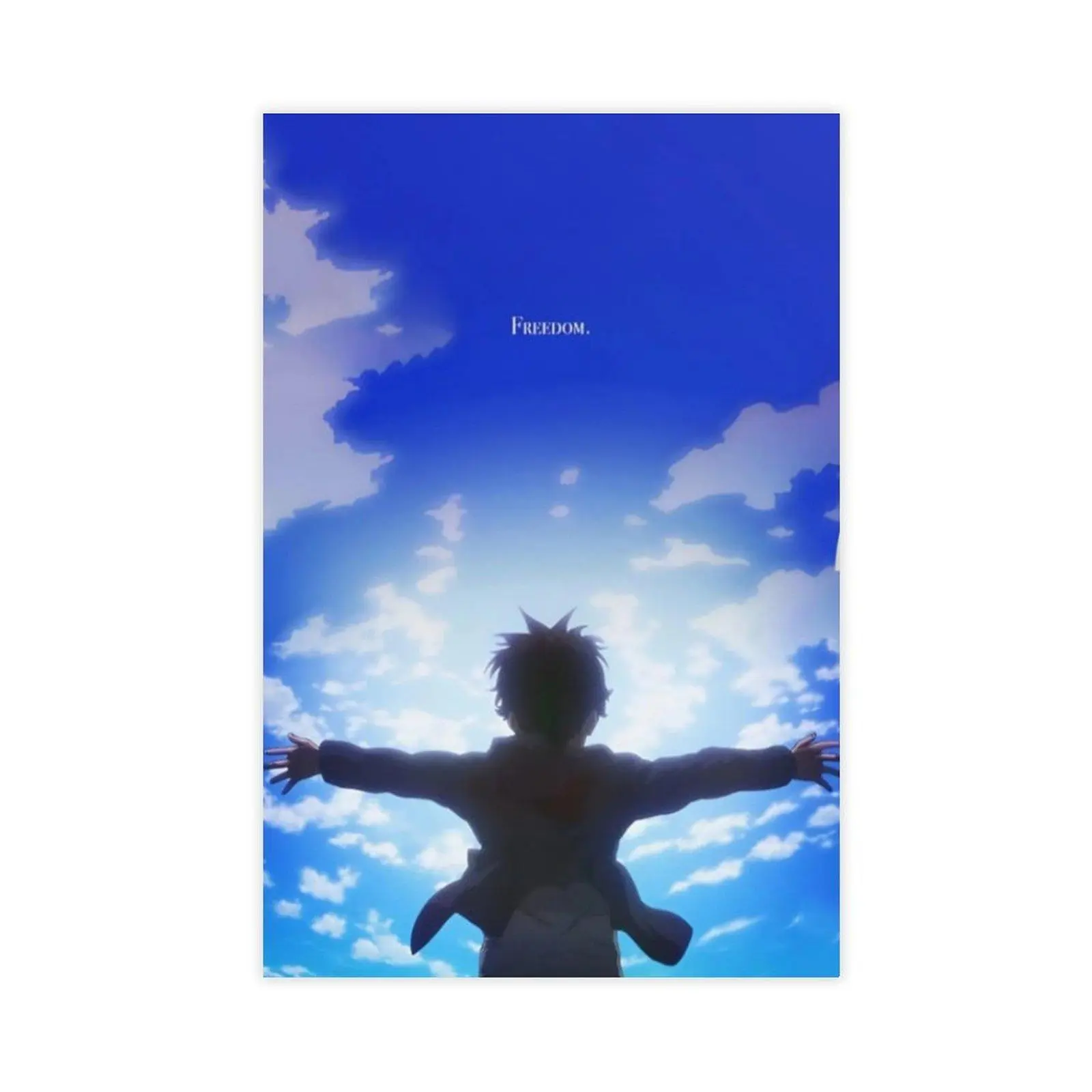 Freedom Silhouette Anime Canvas Wall Art, Blue Sky Minimalist Print, Inspirational Room Decor, Unframed Canvas Poster or Framed Canvas Wrap